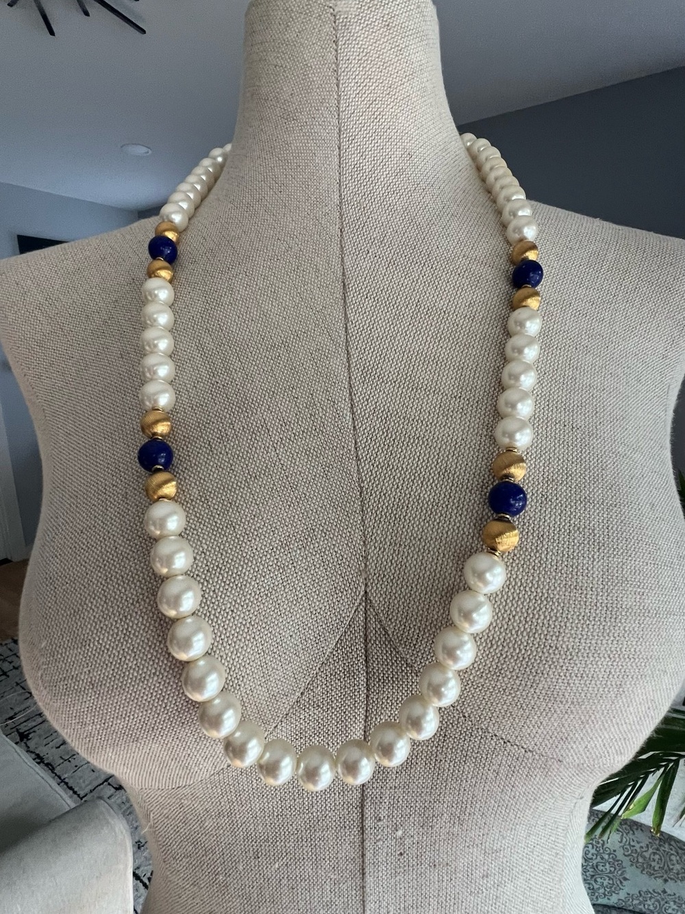 Napier Pearl Necklace with Blue and Gold Accent Beads - Women Jewelry